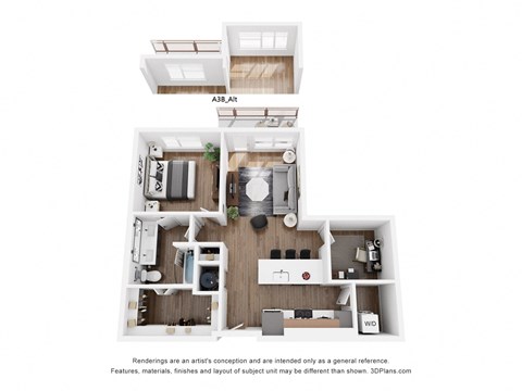 Floor plan for 1 bed, 1 bath, 869 sqft